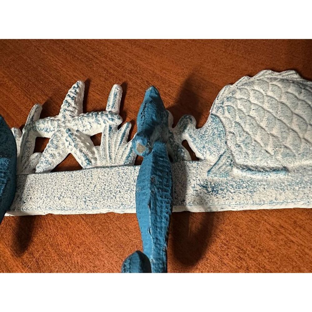 Blue and White Seahorses Sea Life Cast Iron Wall Hook - Picture 5 of 5